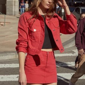 Reformation Ford Jacket and Becca Skirt in Cherry